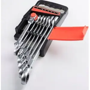 Set of 7 combination wrenches with ratchet and swivel joint Expert+ MN-59-757, sizes 8–19 mm