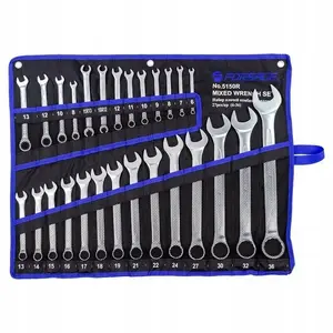 Set of 27 Forsage wrenches — open-end and box-end 6–36 mm, fabric roll, 4 ratcheting