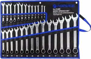 Combination wrench set Forsage F-5149R — 27 pieces, sizes 6–32 mm, includes 2 ratcheting wrenches, on fabric roll
