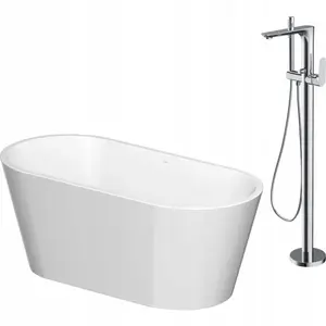 Freestanding oval bathtub CERSANIT CREA 160x75 cm with freestanding CREA chrome faucet (S601-141)