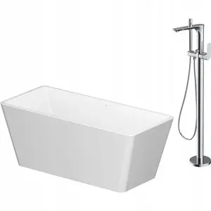 Freestanding rectangular bathtub CERSANIT CREA 162x72 cm with freestanding CREA chrome faucet S601-142