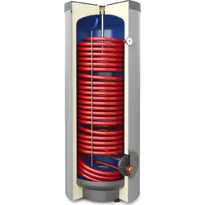Karstā ūdens tvertne Galmet SGW(S) Tower Grand 400 — stāvoša emaljēta cietā siltummaiņa ar spirālveida spoli 3,8 m², poliuretāna siltumizolācija, PVC apšuvums