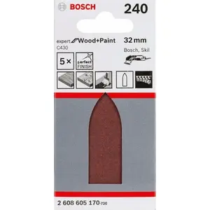 Шлифовальные листы Delta Bosch 32 мм, зернистость K240, 5 шт.
