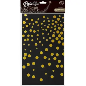 Plastic tablecloth GoDan Obrus foliowy B&C gold dots on black 137×183 cm