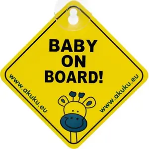 Baby on Board car sign with suction cup akuku A0645 — vehicle safety indicator for infants