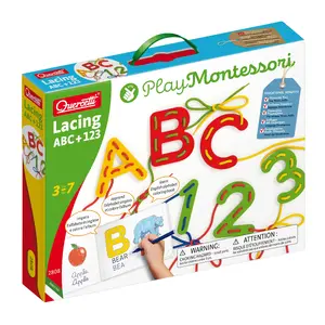 Игрушка-шнуровка QUERCETTI Lacing ABC+123 для 3–7 лет, бумага и пластик, разноцветная