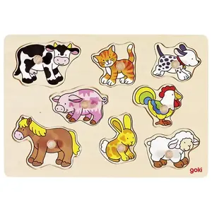 Wooden shape puzzle Goki 57873 — 8 pieces, farm theme, for age 1+