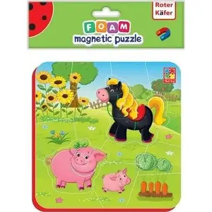 Magnetic Soft Puzzle Set roter kafer — Horse and Pigs, kids educational magnetic foam pieces