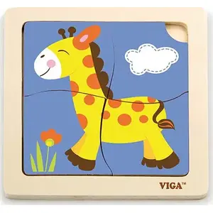 Viga wooden animal puzzle on tray — Giraffe, model 2611, educational peg puzzle