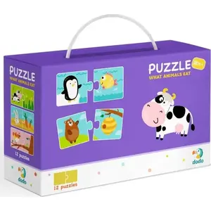 Обучающая игра-пазл Dodo 12x2 «Co jedzą zwierzęta?» — 24 элемента, двухслойный пазл для сопоставления