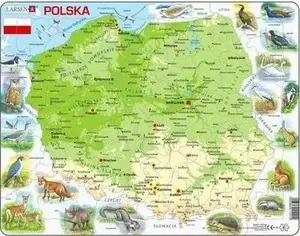 Puzle Larsen — Polijas fiziskā karte ar dzīvniekiem Maxi, izglītojošs grīdas puzlis