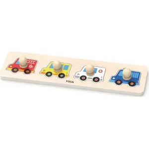 Educational wooden handle puzzle set Viga 44535 — first cars puzzle with handles