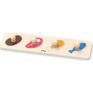 Viga 44533 wooden first puzzles with handles - food theme, 6 large pieces, toddler grip handles
