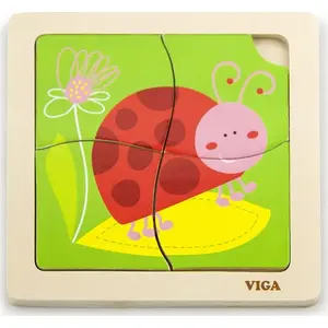 Puzzle on Baseboard Viga 50140 — Viga wooden ladybug puzzle, 6 large pieces, educational toy