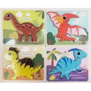 Koka puzles dinozauri Robotime — izglītojošs koka salikāmo puzļu komplekts