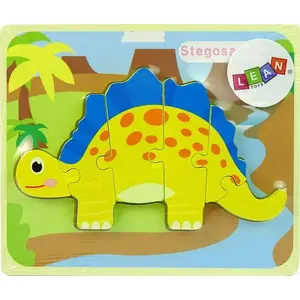 Wooden Stegosaurus Puzzle by LEANToys – yellow, educational interlocking toy