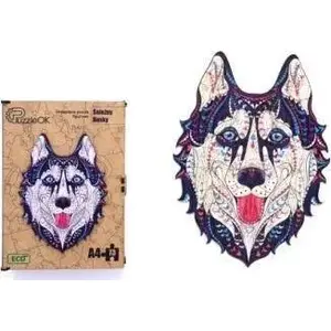 Деревянный обучающий пазл PuzzleOK 123 Снежный хаски A3 – эко, обучение цифрам