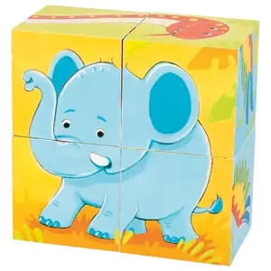 Wooden block puzzle Goki 57434 — 4 pieces, animals, 80×40 mm, age 2+