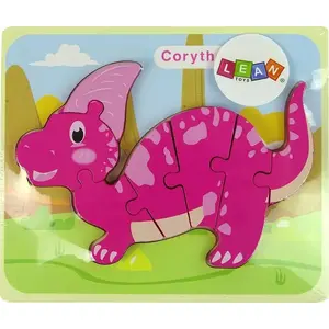 Wooden Puzzle Corythosaurus (Pink) by LEANToys — 3D dinosaur assembly educational toy