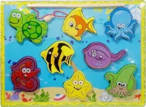 Wooden fishing puzzle toy Swede Układanka with magnetic fishing rod, children’s educational game