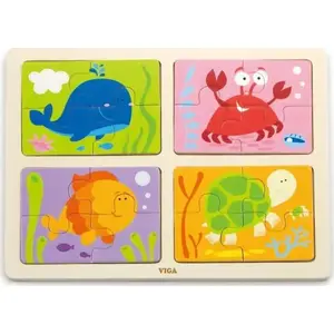 Wooden 4-in-1 Marine Animals Puzzle by Viga Toys, model 50190