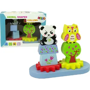 Wooden Animal Sorter Puzzle LEAN Sport model 10139 — owl, panda, gear shapes for sorting and stacking