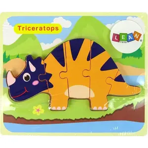 Wooden Dinosaur Puzzles LEAN Sport model 10343 — Triceratops & Ankylosaurus, orange