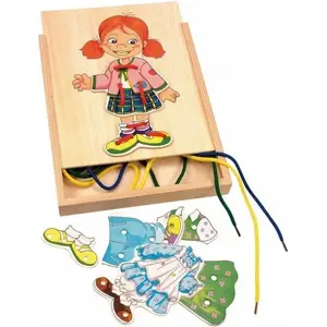 Lacing Shoe Toy Woodyland Monika — dressing practice wooden shoe with removable parts, shoelace threading activity