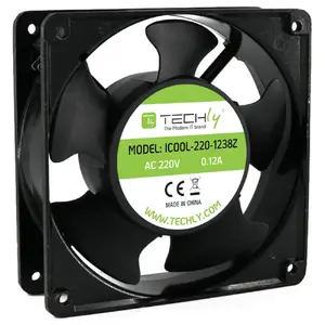 Fan module TECHLY ICOOL-220-1238Z — 120×120×38 mm, 220 V, 0.12 A, aluminium/fibreglass/plastic, black