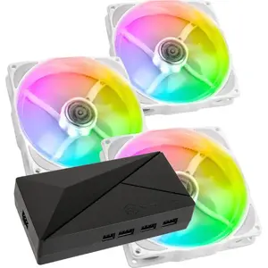 NoiseBlocker NB-eLoop X B12-P ARGB White 3-pack fans with SilverStone CPL02-E hub