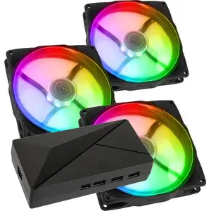 NoiseBlocker NB-eLoop X B12-P ARGB 120mm fan 3-pack with SilverStone CPL02-E hub, black