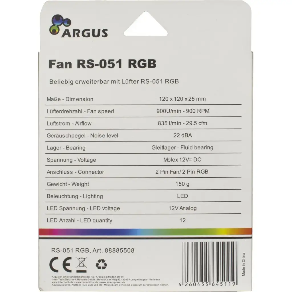 Кorpусной вентилятор ARGUS Argus RS-051 RGB 120 мм Photo 6