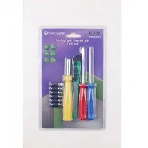 Tool set 10pc Rockforce P012K — bits PH1, PH2, PH3, SL4, SL5, SL6, 120mm bit holder, screwdrivers PH1x75mm, SL4x72mm, utility knife