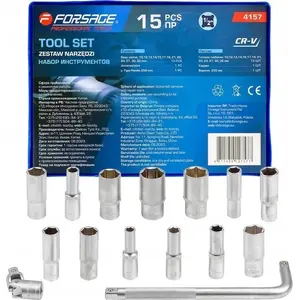 Набор инструментов Forsage F-4157 — 15 предметов, шестигранные головки 10–32 мм