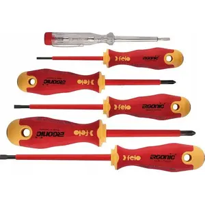 Screwdriver set FELO Ergonic VDE 5-piece with voltage tester 220–250V and magnetizer