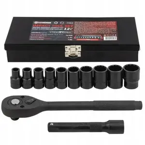 Impact socket set Forcekraft 1/2" 12-piece 12-point sockets 10–24 mm