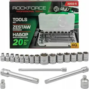Набор инструментов Rockforce RF-3202-5 3/8" привод, 20 предметов, головки 6–22 мм, адаптеры и удлинители