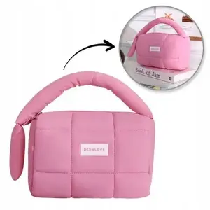 Women’s Quilted Cosmetic Case eCarla KS140R — pink, hard-sided makeup box 18.5×12.5×13 cm