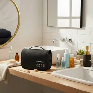 Travel toiletry bag DUNLOP with hanging handle, black, 25×20×10 cm