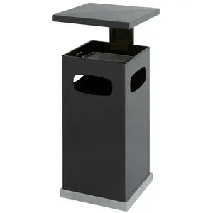 Waste bin with ashtray HAGLEITNER V-Part, 70 L, galvanized and powder-coated steel, anthracite, metal inner bin, fireproof, ground-mount ready