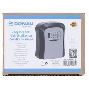 Atslēgu kaste Donau TECH 115×95×40 mm melni‑sudraba — metāla sienas atslēgu seifs