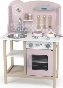 Детская игровая кухня Viga Toys PolarB 44046 с аксессуарами, серебристо-розовая