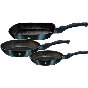 Cast Iron Grill Frying Pans Set 20/24/28 cm, berlinger haus BH-6140, 3-piece