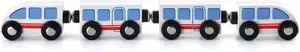 Passenger Train Toy BigJigs V50818 — Wooden railway passenger locomotive and car set