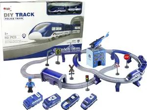 Rotaļu policijas pilsēta ar vilcienu LEANToys — zils komplekts ar policijas transportu un piederumiem (9845-uniw)