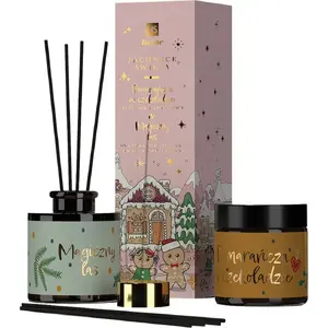 Diffuser and Soy Candle Set Alkotest HISKIN_SET — Orange & Cinnamon 80 ml diffuser, Magic Forest soy candle 100 ml
