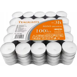 Tealight svecītes Bispol BISPOL1034 3h bez smaržas mini, iepakojumā 100 gab.