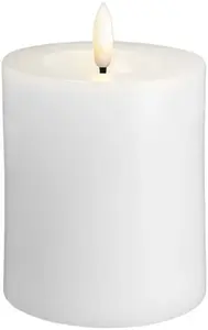 LED pillar candle Usorteret Moods & More MM, Silk finish, Melted top, Classic white, 74×100 mm