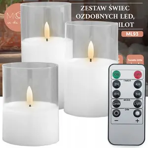 Decorative LED Glass Candles Set of 3 with Remote, Verk ML93, White