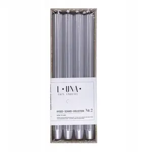 Donau Home long fluted taper candles 25×300 mm set of 4, silver